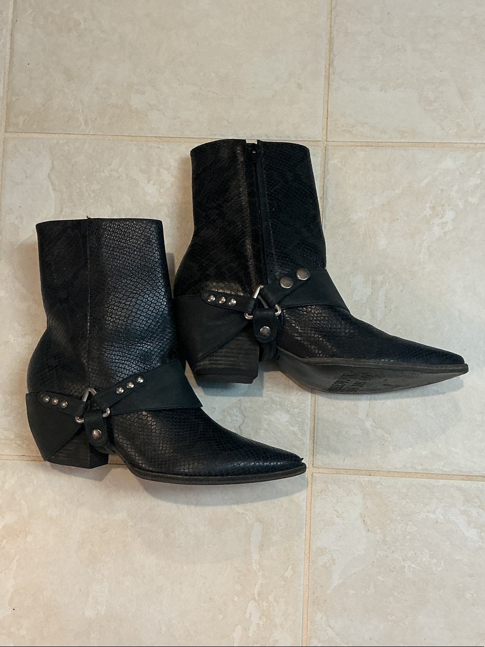 Matisse Black Pointed Western Ankle Boots with Studded Harness
